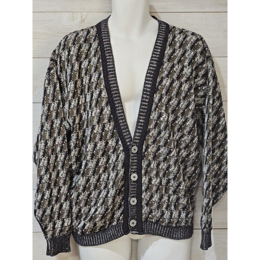 Vintage 80's Bachrach Cardigan V Neck Button Size M Men's Multicolor Button-up